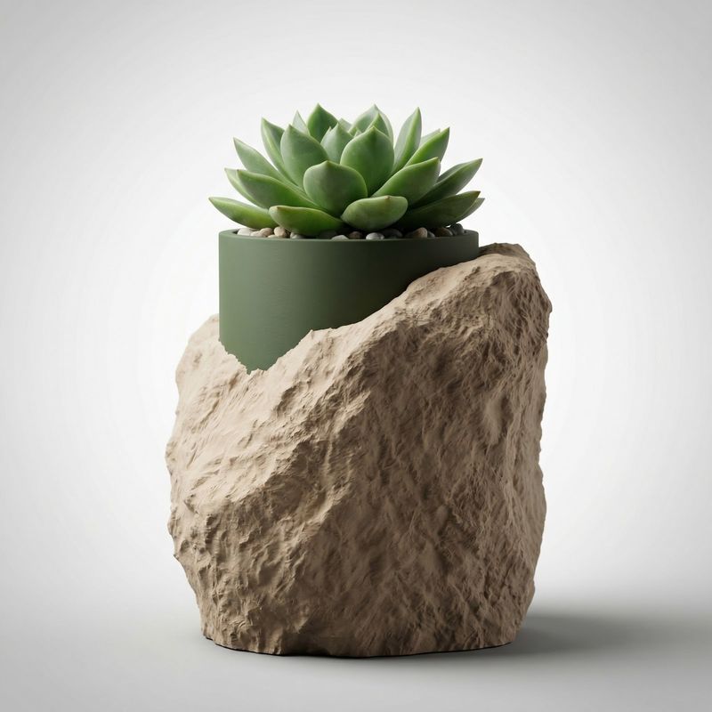 Casa si Gradina - Gradinarit si plante - Plante si ghivece - Ghivece si suporturi - Ghiveci Decorativ cu Aspect de Piatra, Bej, 13 cm - Infinity.ro