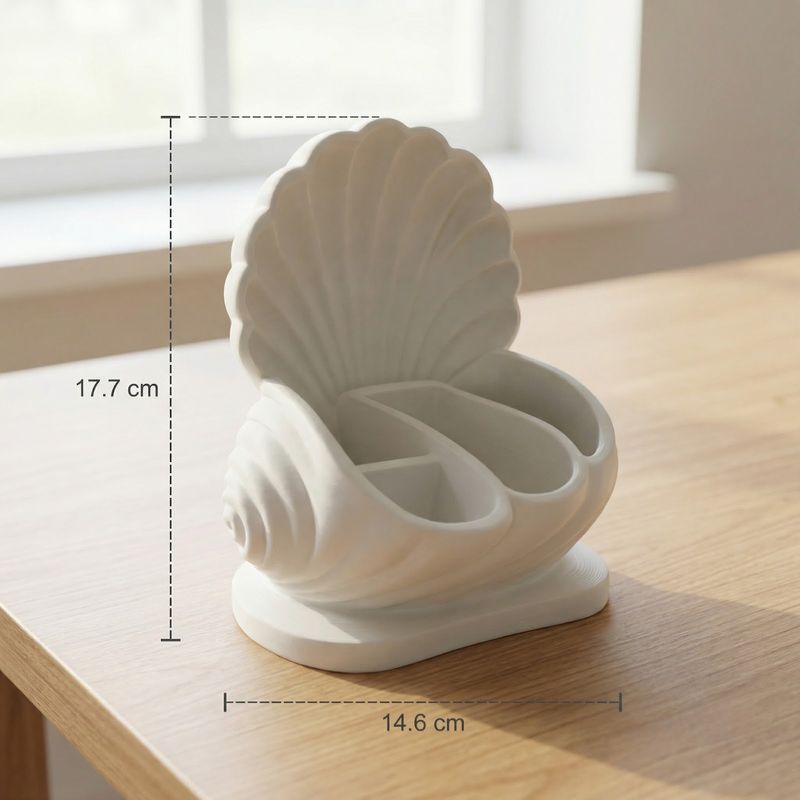 Carti si Birotica - Birotica - Accesorii de birou - Suporturi accesorii birou - Organizator birou tip scoica, alb, 18 cm, design elegant, eco friendly - Infinity.ro