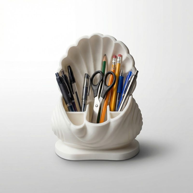 Carti si Birotica - Birotica - Accesorii de birou - Suporturi accesorii birou - Organizator birou tip scoica, alb, 18 cm, design elegant, eco friendly - Infinity.ro