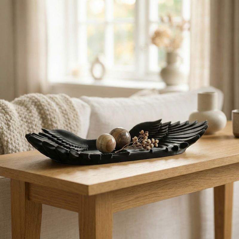 Casa si Gradina - Decoratiuni - Obiecte decorative - Vaze si boluri decorative - Bol Decorativ cu Aripi Elegante, Negru, 16 cm - Infinity.ro