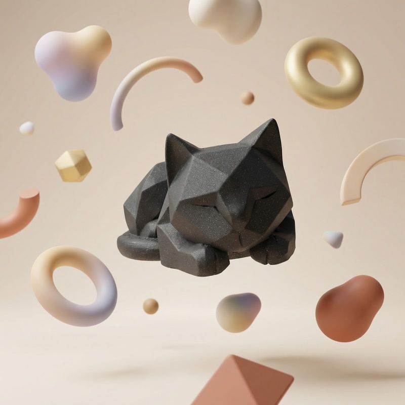 Casa si Gradina - Decoratiuni - Obiecte decorative - Accesorii decorative - Figurina Decorativa Pisica Geometrica, Negru, 15 cm - Infinity.ro