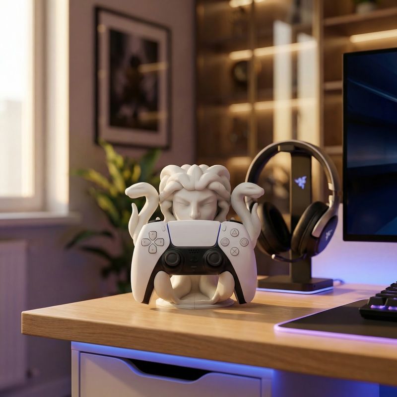 PC, gaming si accesorii - Gaming - Accesorii gaming - Accesorii console gaming - Suport controler, Alb Ivory, design mitologic, 18cm - Infinity.ro