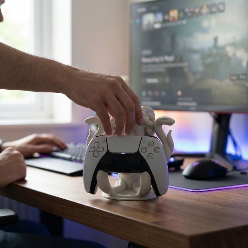PC, gaming si accesorii - Gaming - Accesorii gaming - Accesorii console gaming - Suport controler, Alb Ivory, design mitologic, 18cm - Infinity.ro
