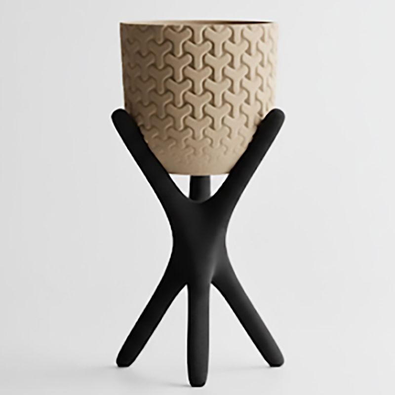 Casa si Gradina - Gradinarit si plante - Plante si ghivece - Ghivece si suporturi - Suport ghiveci, design modern, stand negru, ghiveci detasabil bej, plastic PLA, diametru 13cm - Infinity.ro