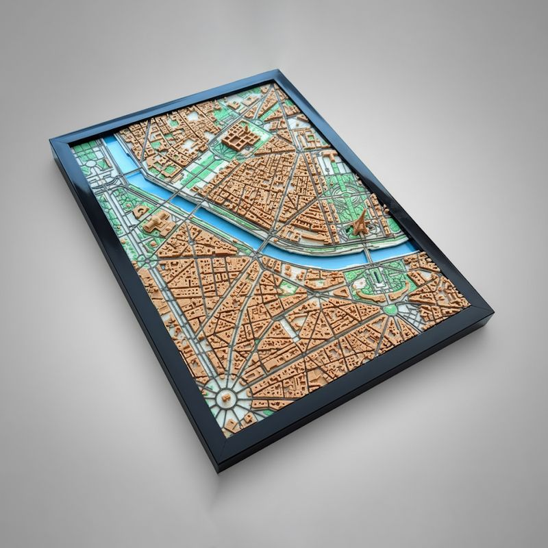 Casa si Gradina - Decoratiuni - Obiecte decorative - Accesorii decorative - Paris in miniatura, mapa 3D, 19x14 cm, cu Turnul Eiffel, decor birou sau cadou, printat 3D, plastic - Infinity.ro