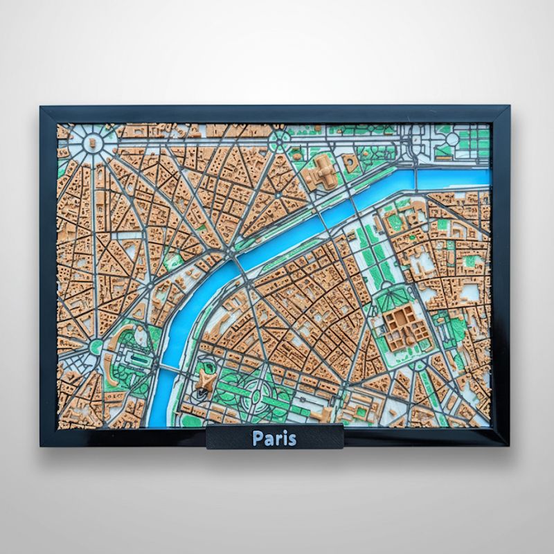 Casa si Gradina - Decoratiuni - Obiecte decorative - Accesorii decorative - Paris in miniatura, mapa 3D, 19x14 cm, cu Turnul Eiffel, decor birou sau cadou, printat 3D, plastic - Infinity.ro