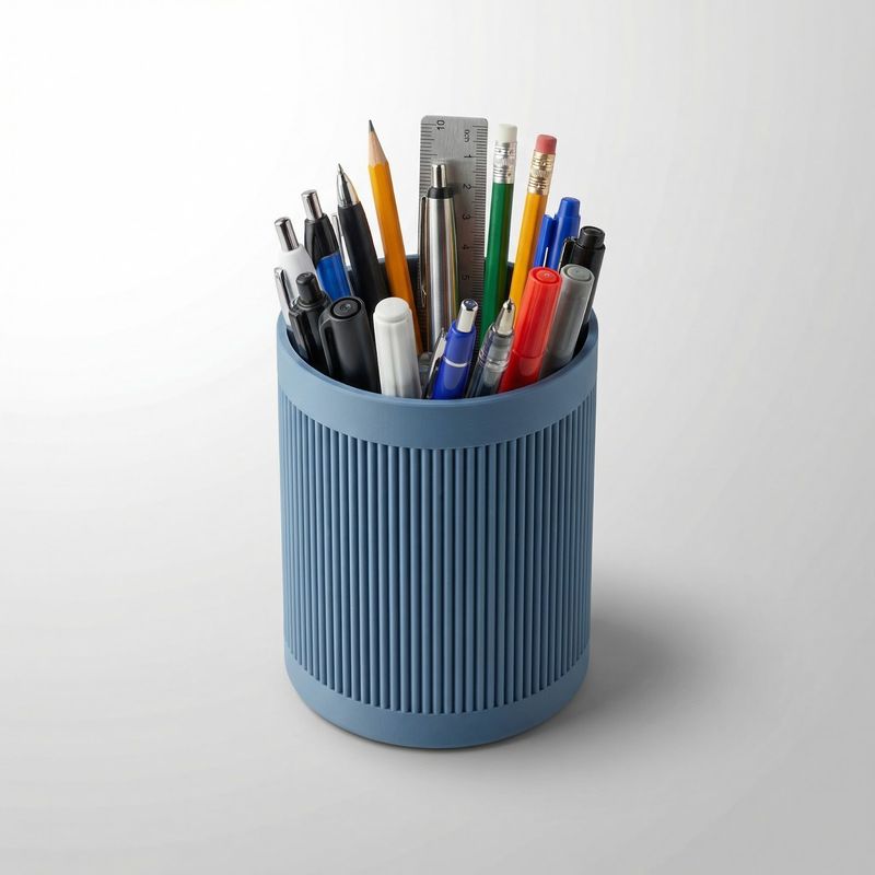 Carti si Birotica - Birotica - Accesorii de birou - Suporturi accesorii birou - Cos de gunoi de birou minimalist, albastru, 14cm, design cilindric, capac discret - Infinity.ro