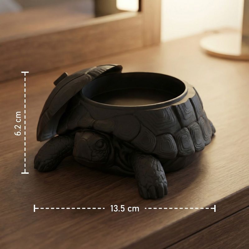 Fashion, accesorii si bijuterii - Femei - Bijuterii femei - Cutii bijuterii - Cutie Bijuterii cu Capac, Silueta Testoasa Eleganta, Negru, 18 cm - Infinity.ro
