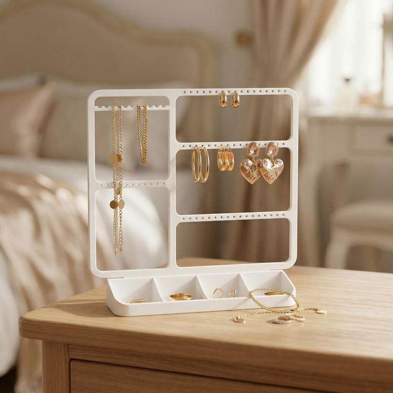 Fashion, accesorii si bijuterii - Femei - Bijuterii femei - Cutii bijuterii - Organizator Bijuterii Silueta Moderna, Alb, 20 cm - Infinity.ro