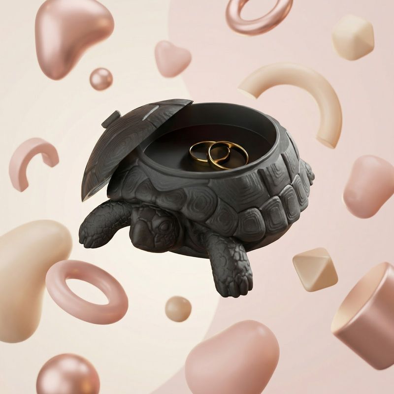 Fashion, accesorii si bijuterii - Femei - Bijuterii femei - Cutii bijuterii - Cutie Bijuterii cu Capac, Silueta Testoasa Eleganta, Negru, 18 cm - Infinity.ro