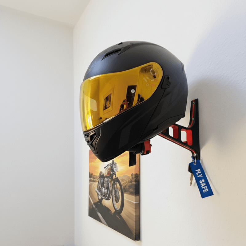 Auto si Moto - Moto - Accesorii moto si consumabile - Suport Perete pentru Casca Moto, Include Suruburi Montaj, Sistem Prindere Rigid, Accesorii Moto pentru Casa sau Garaj, Culoare Negru cu Insertii Rosii - Infinity.ro