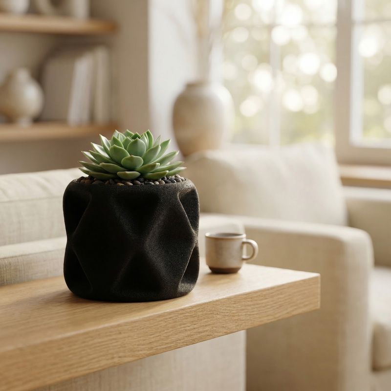 Casa si Gradina - Gradinarit si plante - Plante si ghivece - Ghivece si suporturi - Ghiveci Decorativ cu Textura Catifelata, Negru, 17 cm - Infinity.ro