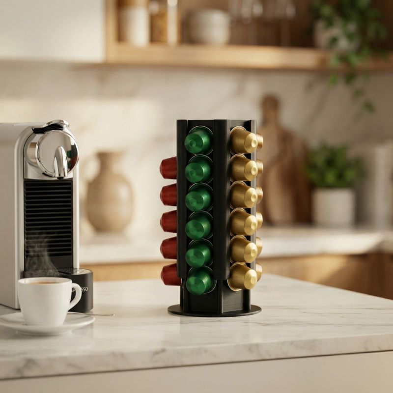 Electronice si Electrocasnice - Electrocasnice bucatarie - Preparare bauturi - Accesorii si consumabile aparate preparare bauturi - Suport Capsule Cafea Silueta Moderna, Negru, 11 cm - Infinity.ro