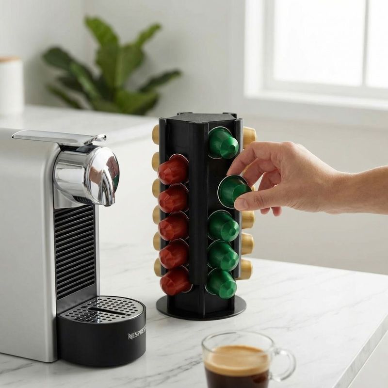 Electronice si Electrocasnice - Electrocasnice bucatarie - Preparare bauturi - Accesorii si consumabile aparate preparare bauturi - Suport Capsule Cafea Silueta Moderna, Negru, 11 cm - Infinity.ro