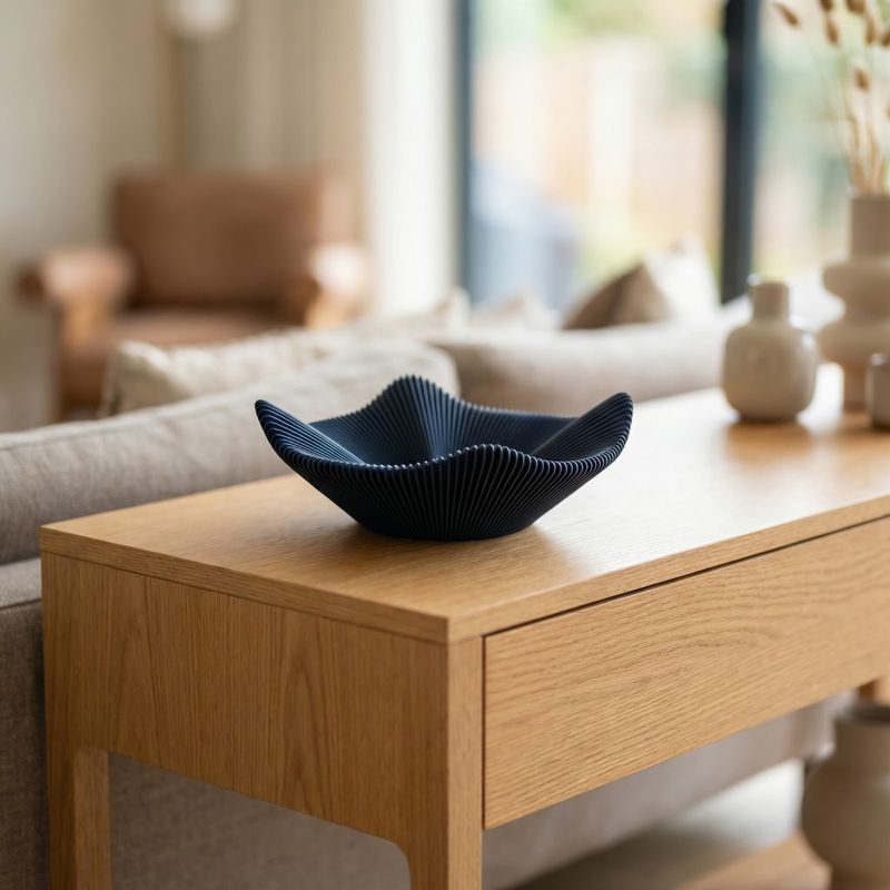 Casa si Gradina - Decoratiuni - Obiecte decorative - Vaze si boluri decorative - Bol Decorativ cu Pliuri Sculpturale, Negru, 28 cm - Infinity.ro