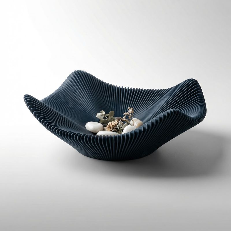 Casa si Gradina - Decoratiuni - Obiecte decorative - Vaze si boluri decorative - Bol Decorativ cu Pliuri Sculpturale, Negru, 28 cm - Infinity.ro