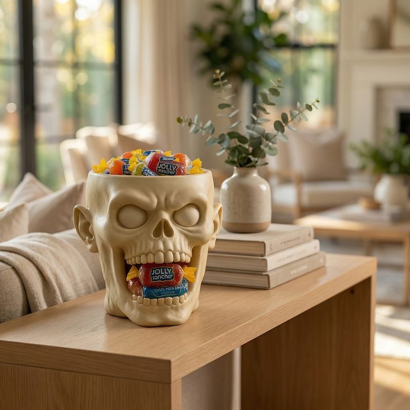 Casa si Gradina - Decoratiuni - Obiecte decorative - Vaze si boluri decorative - Bol Decorativ Craniu Halloween, Alb, 16 cm - Infinity.ro