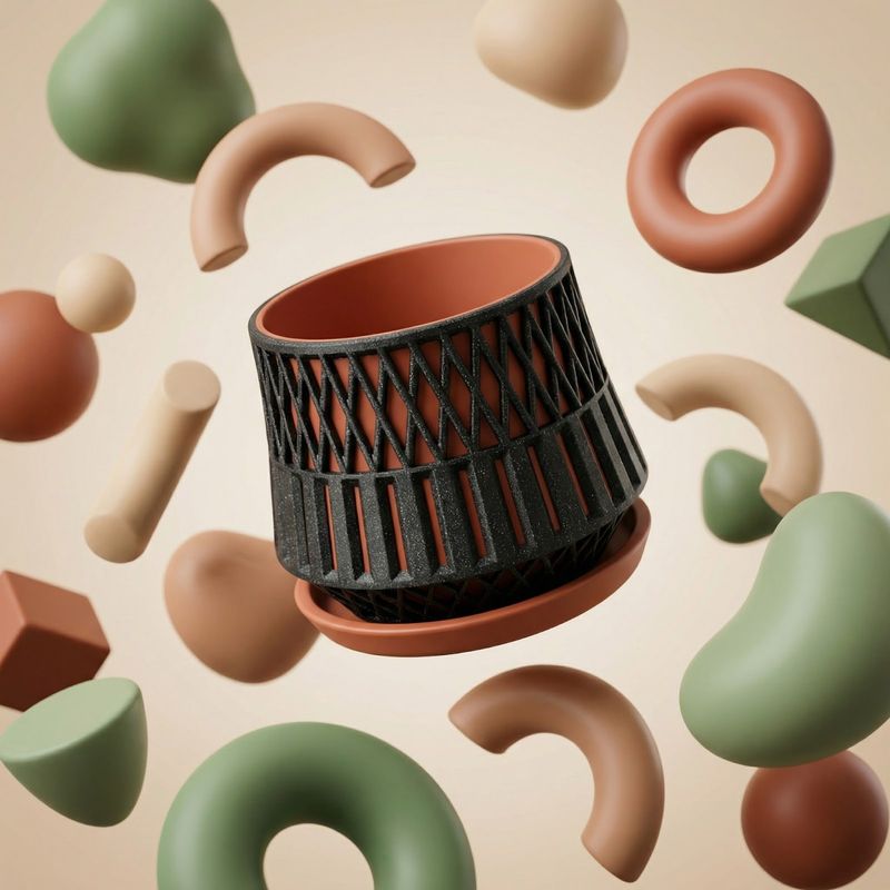 Casa si Gradina - Gradinarit si plante - Plante si ghivece - Ghivece si suporturi - Ghiveci decorativ geometric, negru, 13 cm, cu farfurie de scurgere - Infinity.ro