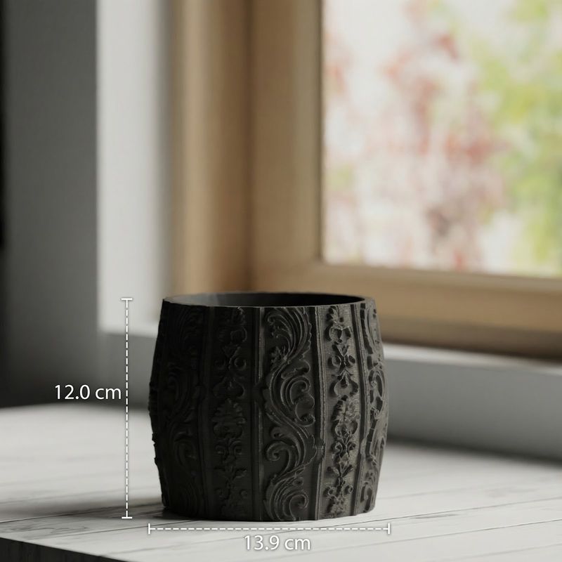 Casa si Gradina - Gradinarit si plante - Plante si ghivece - Ghivece si suporturi - Ghiveci Decorativ cu Ornamente Florale, Negru, 14 cm - Infinity.ro