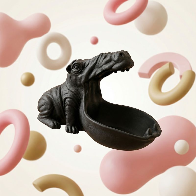 Casa si Gradina - Decoratiuni - Obiecte decorative - Vaze si boluri decorative - Bol Decorativ Sculptural cu Hipopotam, Negru, 20 cm - Infinity.ro