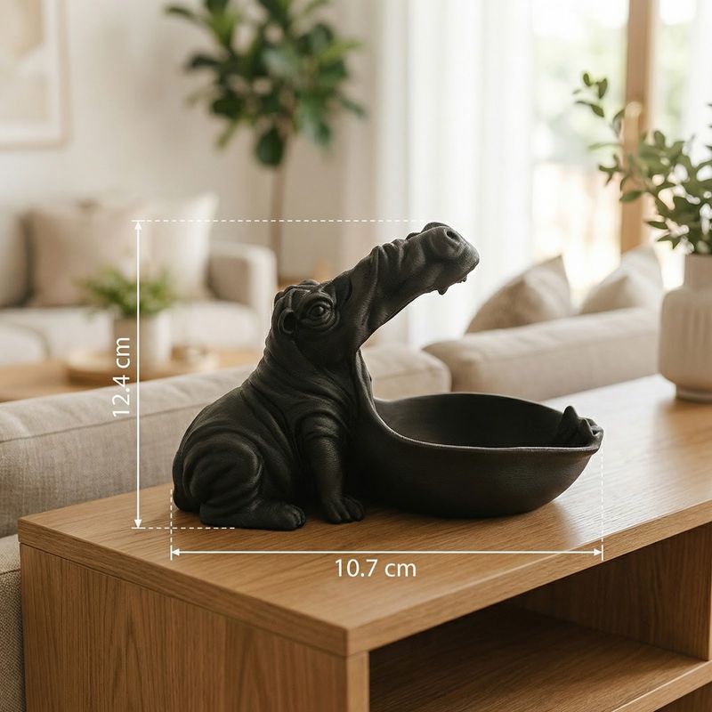 Casa si Gradina - Decoratiuni - Obiecte decorative - Vaze si boluri decorative - Bol Decorativ Sculptural cu Hipopotam, Negru, 20 cm - Infinity.ro