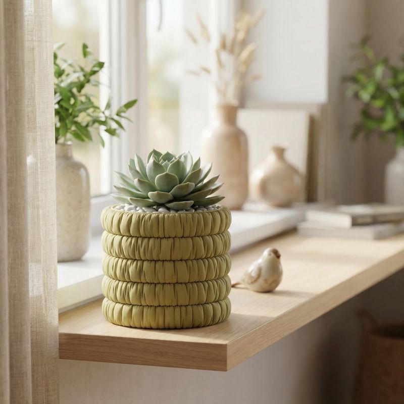 Casa si Gradina - Gradinarit si plante - Plante si ghivece - Ghivece si suporturi - Ghiveci Decorativ cu Textura Moale Plisata, Verde Olive, 14 cm - Infinity.ro