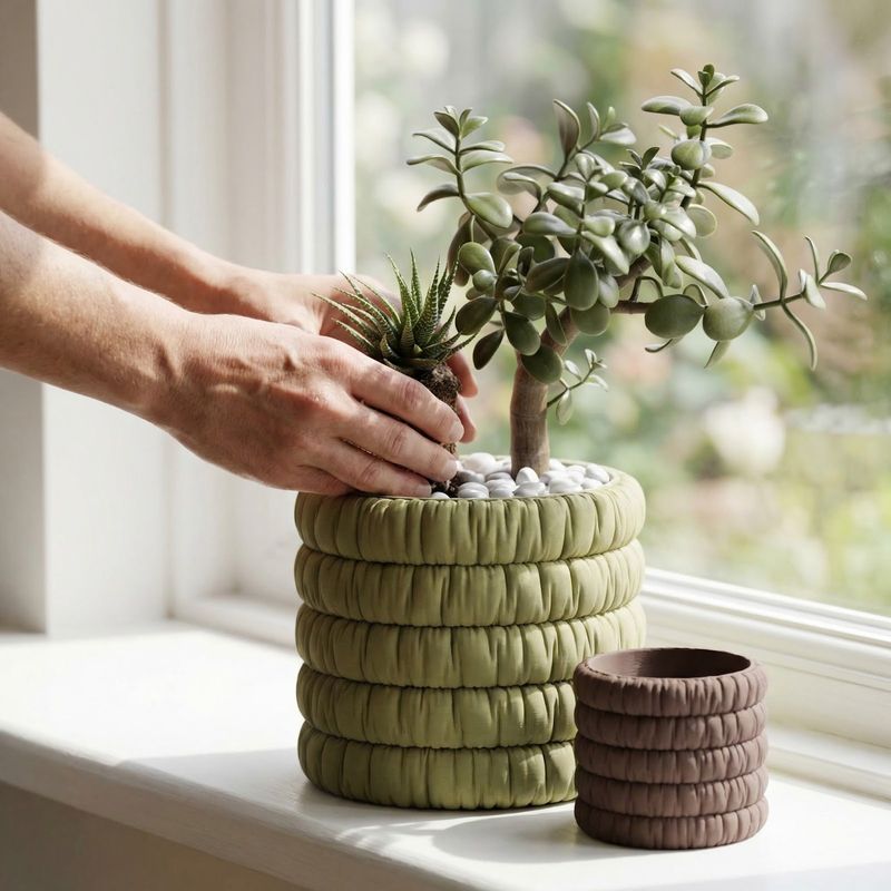 Casa si Gradina - Gradinarit si plante - Plante si ghivece - Ghivece si suporturi - Ghiveci Decorativ cu Textura Moale Plisata, Verde Olive, 14 cm - Infinity.ro