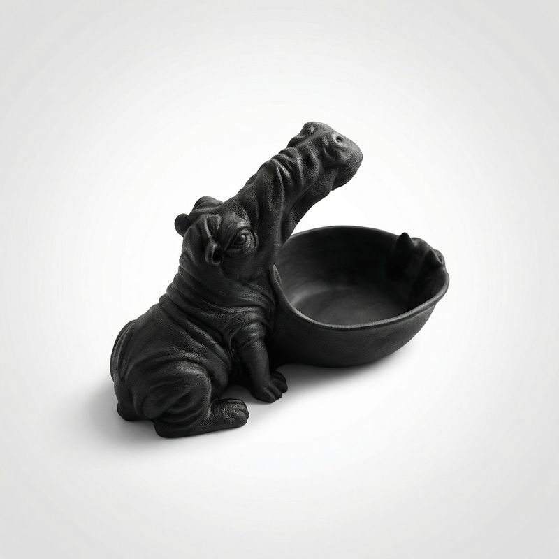 Casa si Gradina - Decoratiuni - Obiecte decorative - Vaze si boluri decorative - Bol Decorativ Sculptural cu Hipopotam, Negru, 20 cm - Infinity.ro