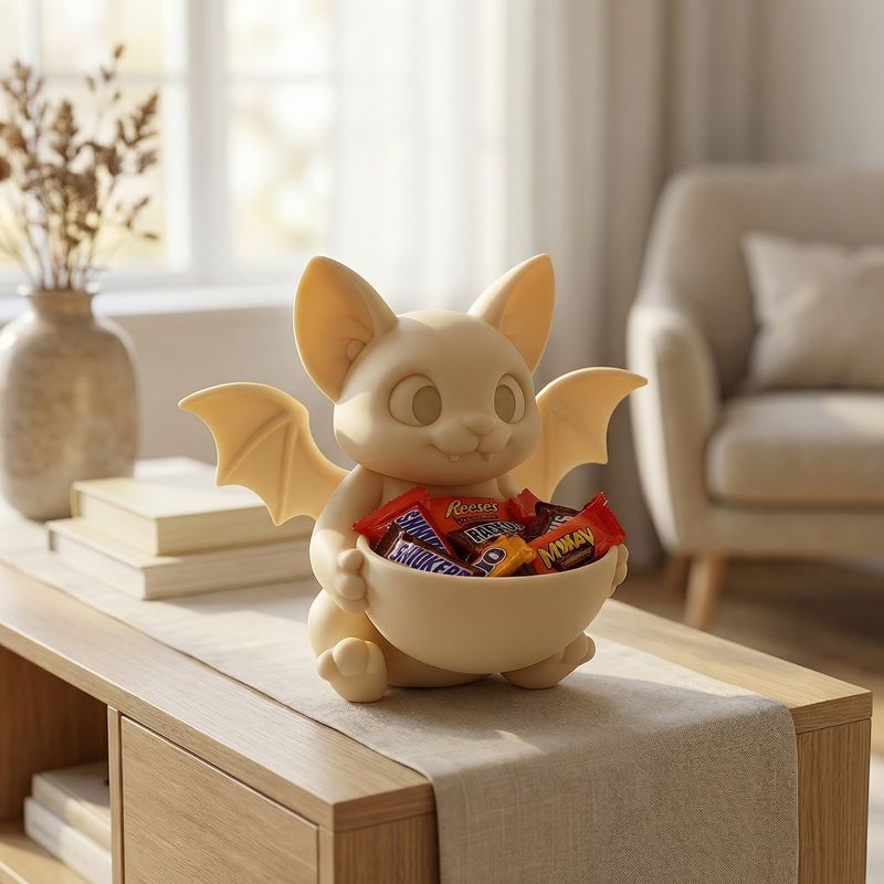 Casa si Gradina - Decoratiuni - Obiecte decorative - Vaze si boluri decorative - Bol Decorativ Halloween cu Liliac, Bej, 20 cm - Infinity.ro