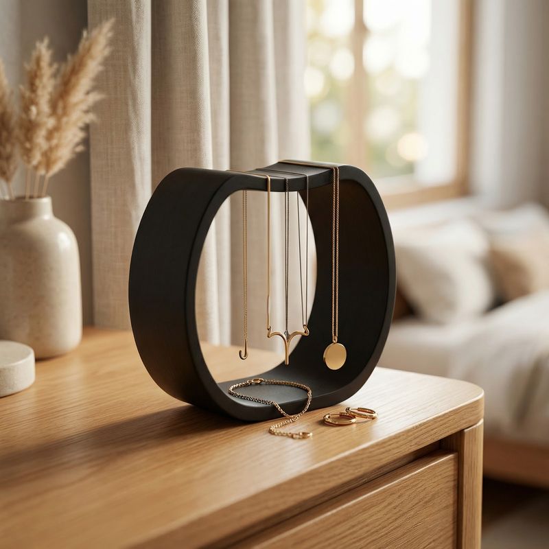 Fashion, accesorii si bijuterii - Femei - Bijuterii femei - Cutii bijuterii - Suport Coliere cu Silueta Arcuita, Negru, 17 cm - Infinity.ro