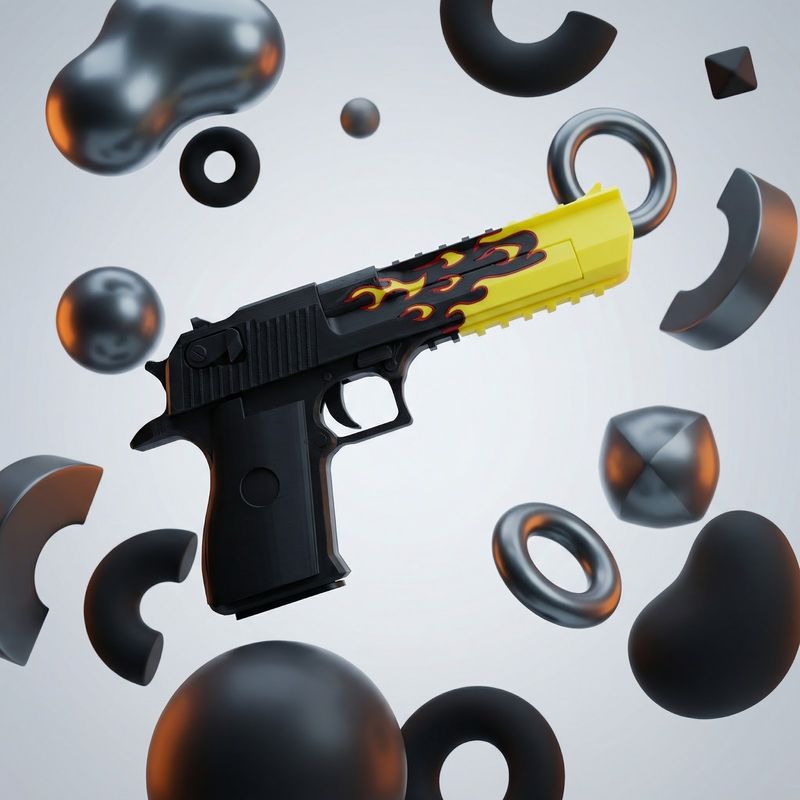 Jucarii, Copii si Bebe - Jucarii si jocuri - Jucarii de rol - Arme de jucarie - Pistol cu lansare elastice, Flacara, Negru/Galben, 23 cm - Infinity.ro