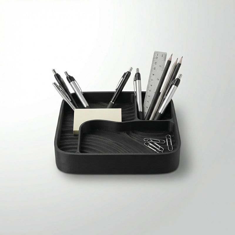 Carti si Birotica - Birotica - Accesorii de birou - Suporturi accesorii birou - Tava organizator birou, Negru, 18 cm, compartimentare inteligenta - Infinity.ro