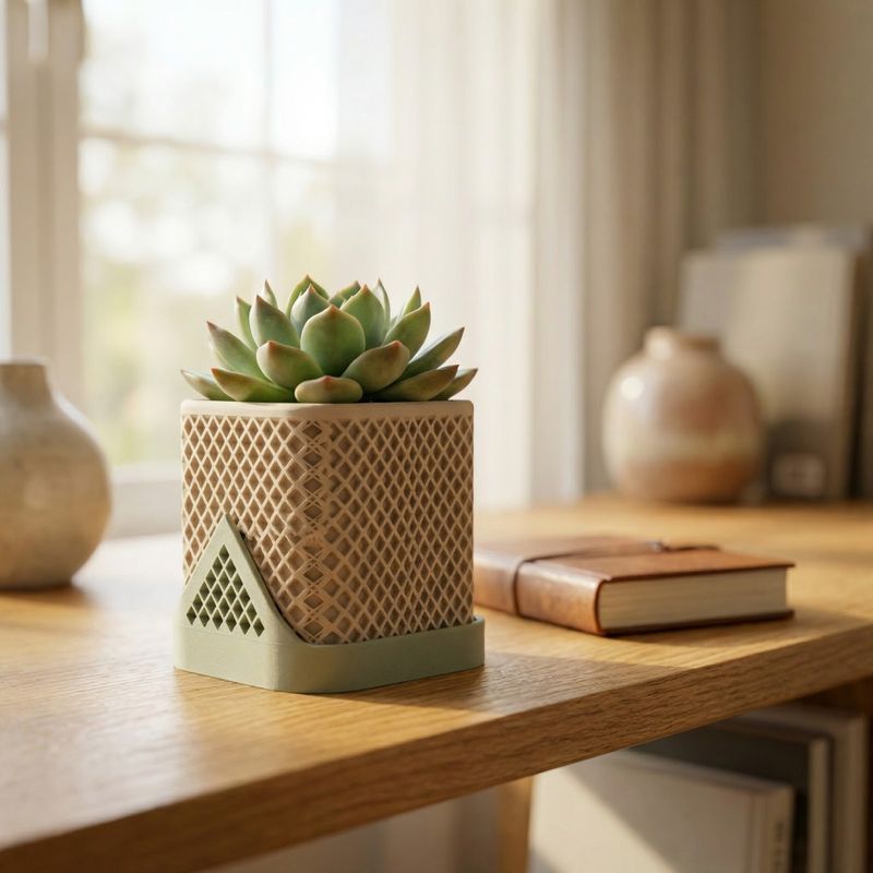 Casa si Gradina - Gradinarit si plante - Plante si ghivece - Ghivece si suporturi - Ghiveci Decorativ Geometric cu Tavita, Alb, 12 cm - Infinity.ro