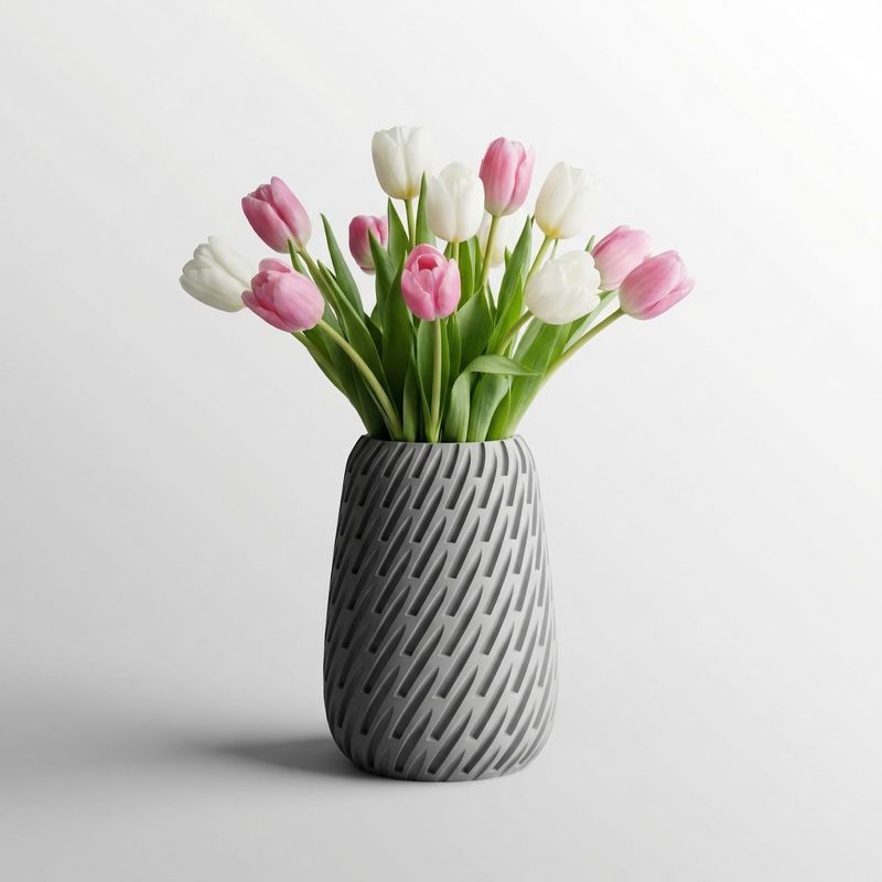 Casa si Gradina - Decoratiuni - Obiecte decorative - Vaze si boluri decorative - Vaza Decorativa cu Textura Fluida, Gri, 29 cm - Infinity.ro