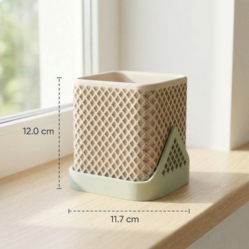 Casa si Gradina - Gradinarit si plante - Plante si ghivece - Ghivece si suporturi - Ghiveci Decorativ Geometric cu Tavita, Alb, 12 cm - Infinity.ro