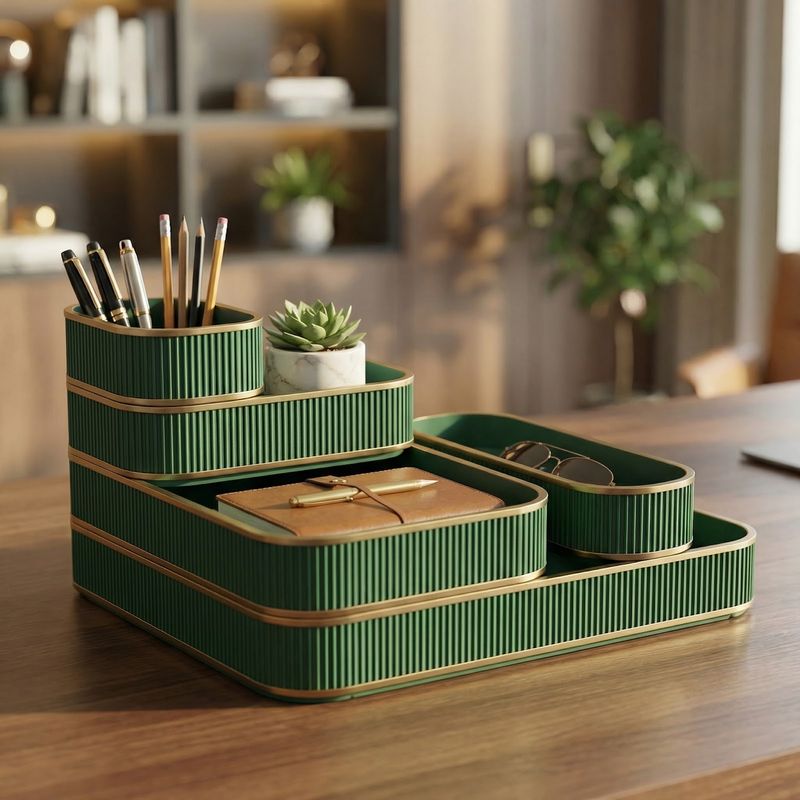 Carti si Birotica - Birotica - Accesorii de birou - Suporturi accesorii birou - Organizator Birou Modular cu Textura Premium, Verde, 20 cm - Infinity.ro