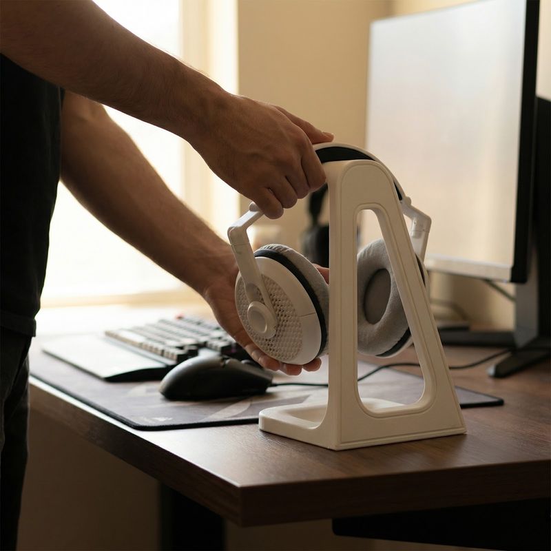 PC, gaming si accesorii - Periferice PC - Periferice Diverse - Suport Casti Minimalist Armonie, Alb, 25 cm - Infinity.ro