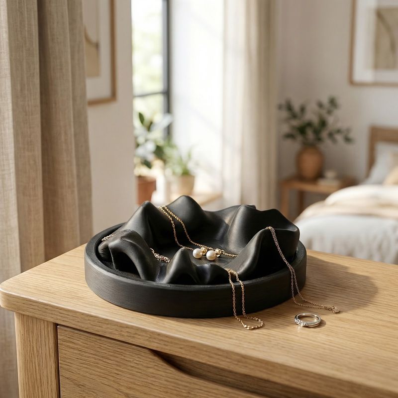Fashion, accesorii si bijuterii - Femei - Bijuterii femei - Cutii bijuterii - Tava pentru Bijuterii cu Pliuri Sculpturale, Negru, 20 cm - Infinity.ro