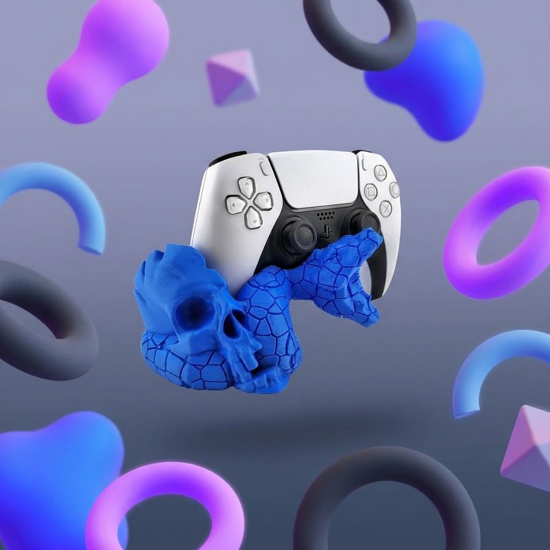 PC, gaming si accesorii - Gaming - Accesorii gaming - Accesorii console gaming - Suport Controller Gaming cu Motiv Sarpe si Craniu, Albastru, 12 cm - Infinity.ro
