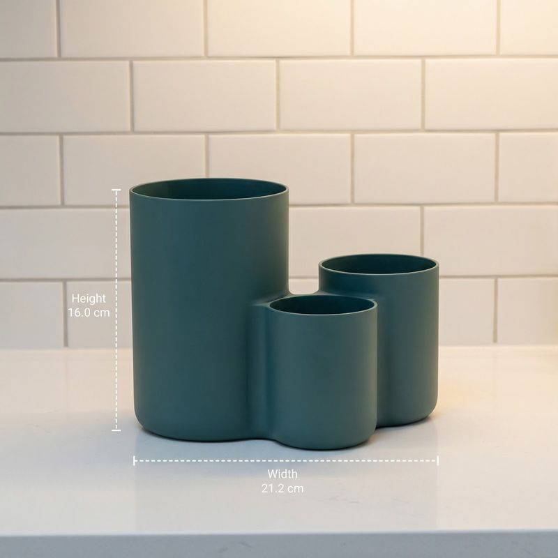 Casa si Gradina - Sanitare - Suporturi si accesorii baie - Accesorii baie - Suport Ustensile Bucatarie cu 3 Compartimente, Verde Petrol, 21 cm - Infinity.ro