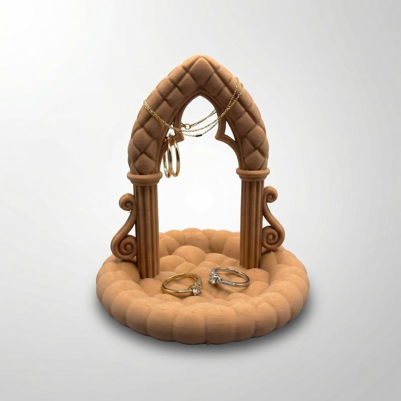Fashion, accesorii si bijuterii - Femei - Bijuterii femei - Cutii bijuterii - Tava Organizator pentru Bijuterii cu Arc Elegant, Bej, 13 cm - Infinity.ro