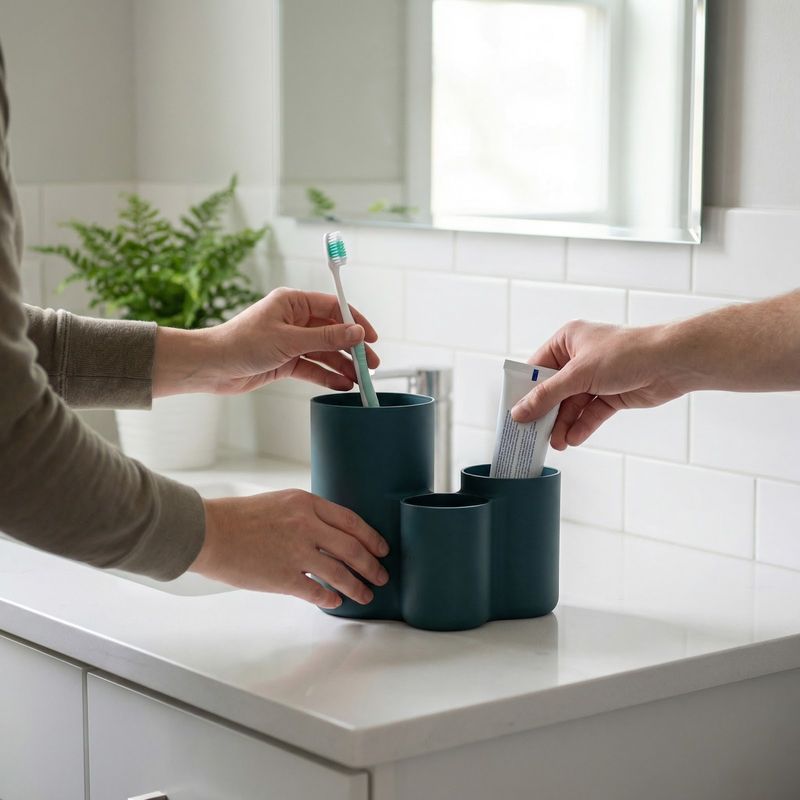 Casa si Gradina - Sanitare - Suporturi si accesorii baie - Accesorii baie - Suport Ustensile Bucatarie cu 3 Compartimente, Verde Petrol, 21 cm - Infinity.ro