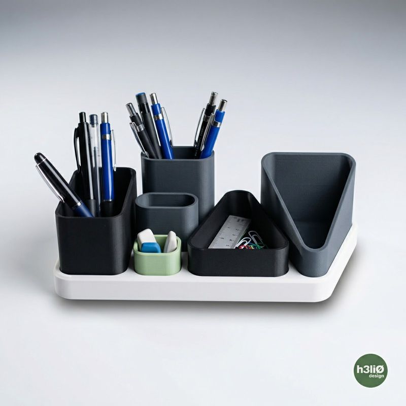 Carti si Birotica - Birotica - Accesorii de birou - Suporturi accesorii birou - Organizator birou modular Armonie, negru, 25cm, compartimente multiple - Infinity.ro