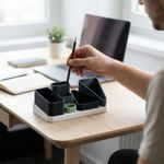 Carti si Birotica - Birotica - Accesorii de birou - Suporturi accesorii birou - Organizator birou modular Armonie, negru, 25cm, compartimente multiple - Infinity.ro