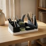 Carti si Birotica - Birotica - Accesorii de birou - Suporturi accesorii birou - Organizator birou modular Armonie, negru, 25cm, compartimente multiple - Infinity.ro