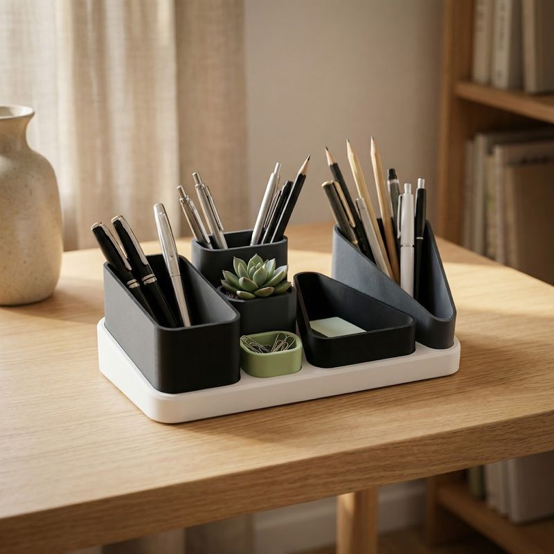 Carti si Birotica - Birotica - Accesorii de birou - Suporturi accesorii birou - Organizator birou modular Armonie, negru, 25cm, compartimente multiple - Infinity.ro