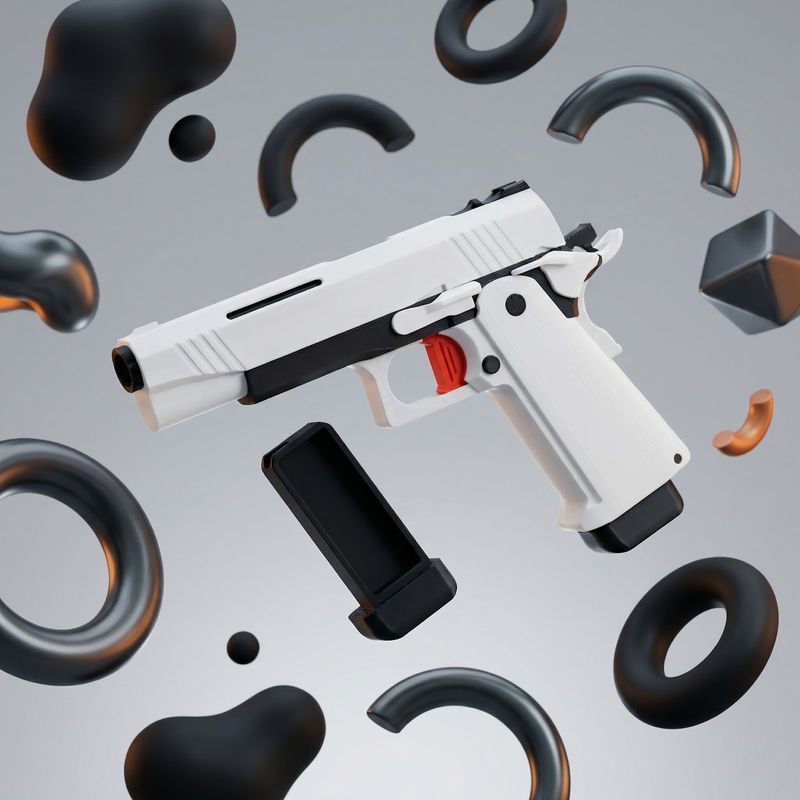 Jucarii, Copii si Bebe - Jucarii si jocuri - Jucarii de rol - Arme de jucarie - Pistol cu Elastice Silueta Urbana, Alb, 15 cm - Infinity.ro
