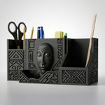Carti si Birotica - Birotica - Accesorii de birou - Suporturi accesorii birou - Organizator Birou Multifunctional cu Motiv Tribal, Negru, 20 cm - Infinity.ro