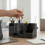 Carti si Birotica - Birotica - Accesorii de birou - Suporturi accesorii birou - Organizator Birou Multifunctional cu Motiv Tribal, Negru, 20 cm - Infinity.ro