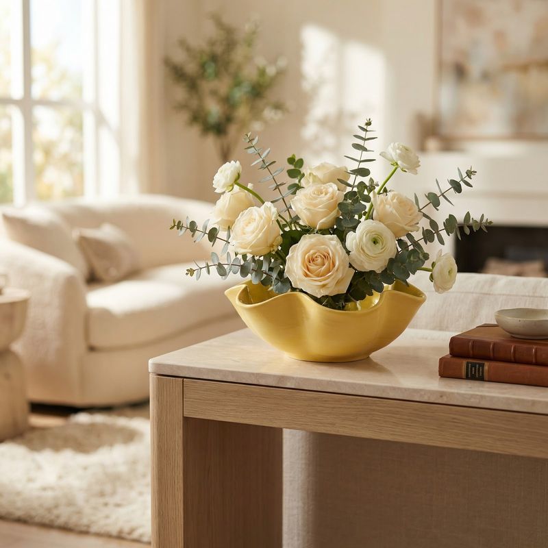 Casa si Gradina - Decoratiuni - Obiecte decorative - Vaze si boluri decorative - Bol Organizator Floral Elegant, Galben Mat, 28 cm - Infinity.ro